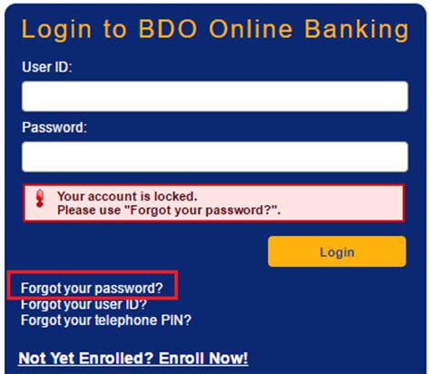 bdo forgot password|I forgot the user ID and Password I nominated for my Online.